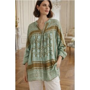 Anthropologie Plenty by Tracy Reese Sz Medium Silk Linen Blend Tunic Top Gauze